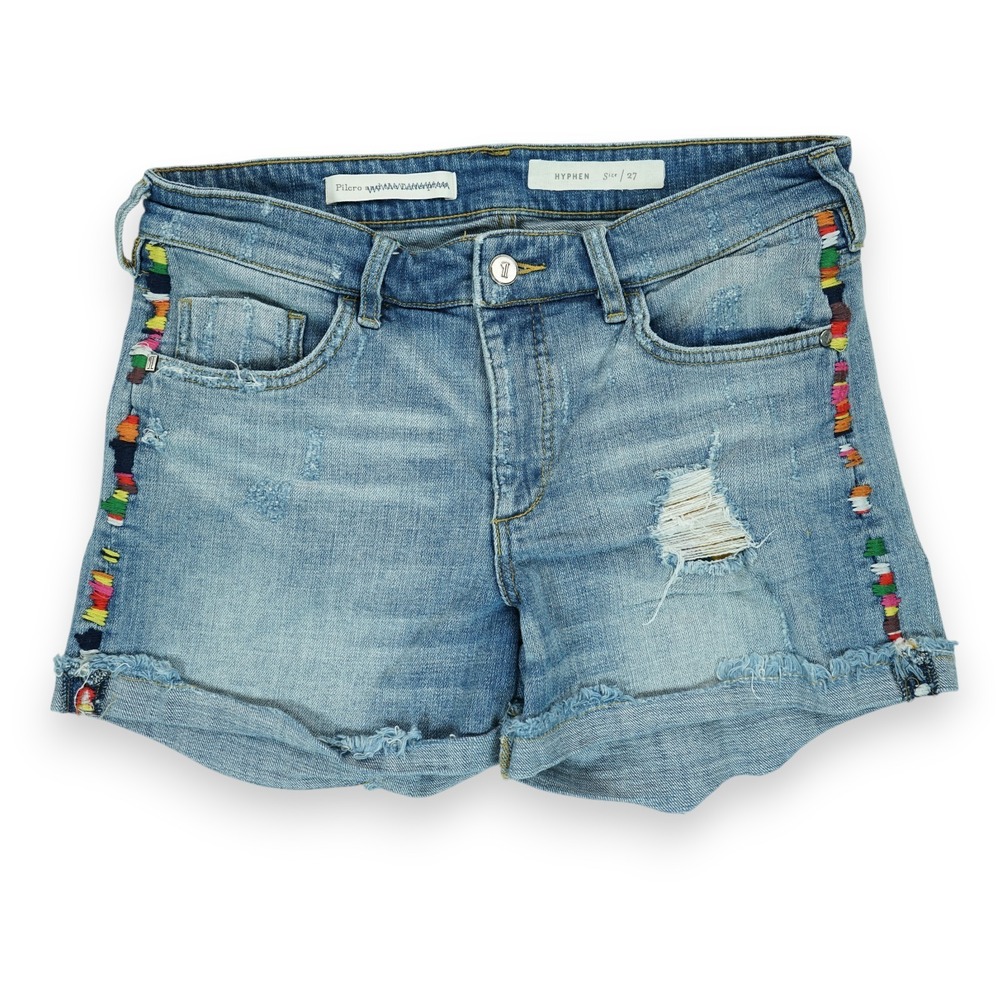 Pilcro and The Letter Press Anthropologie Hyphen Embroidered Jean Shorts Size 27